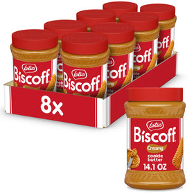 Biscoff cookie butter creamy jar ready for spreading on toast