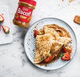 Biscoff cookie butter 8-pack on display for Belgian-made delight