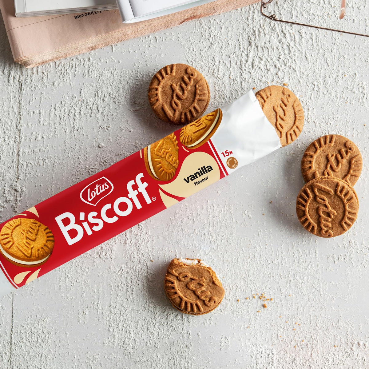 Biscoff Lotus vanilla cookies with coffee pairing suggestion looking inviting
