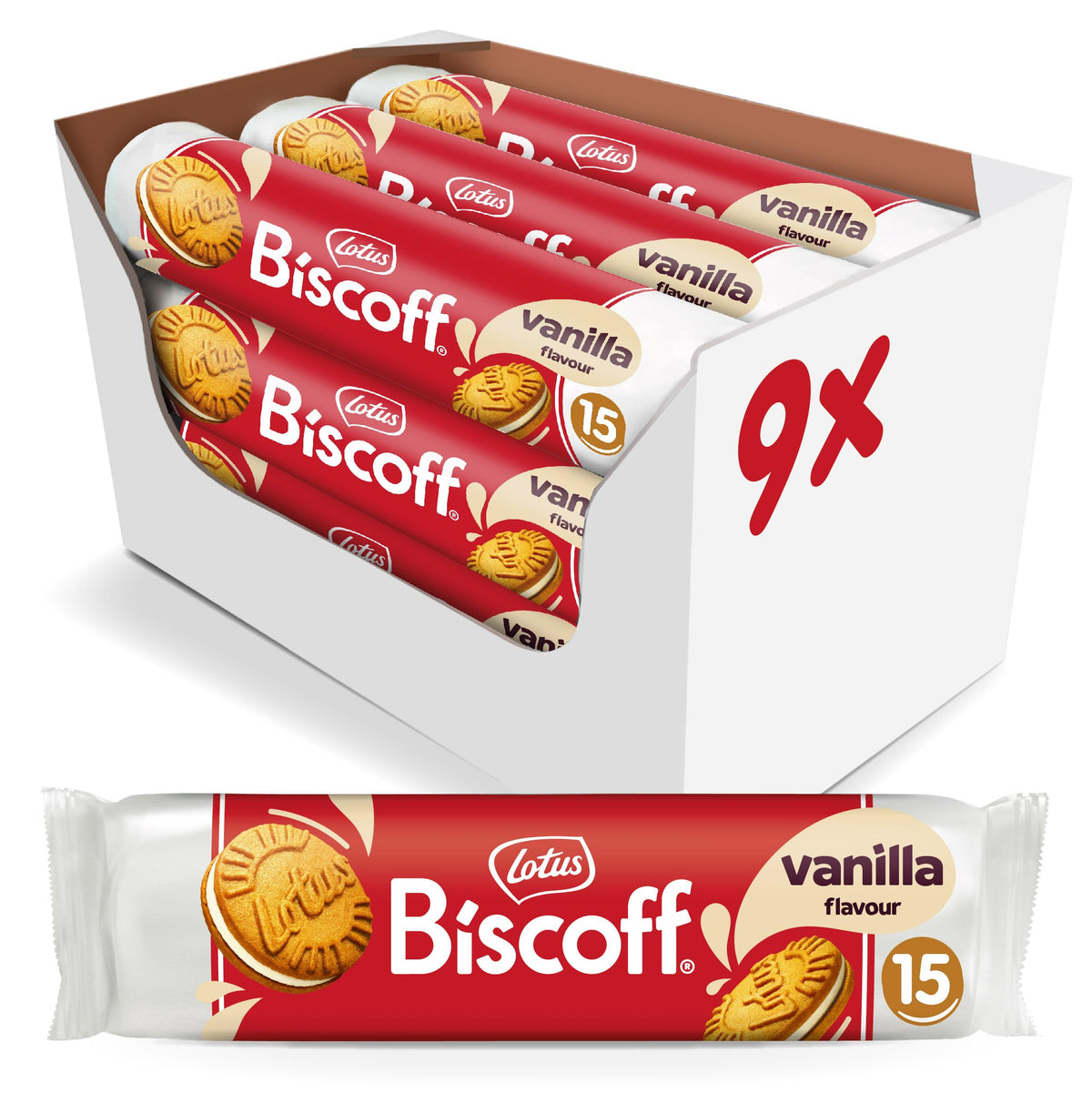 Biscoff Lotus vanilla sandwich cookies front view showing crisp texture for snacking