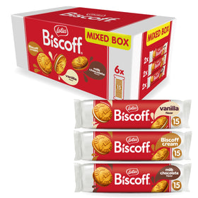 Biscoff sandwich cookies variety pack on packaging, ideal for sharing with friends and family.