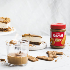 Biscoff spread as a dessert topping to add smooth sweetness