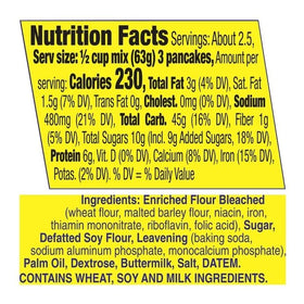 Bisquick Shake'N Pour bottle with add-water instruction enables quick batter mixing.