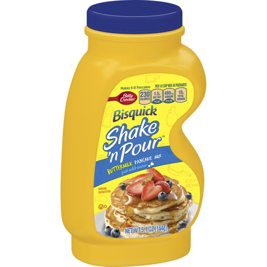Bisquick Shake'N Pour batter-pouring moment ideal for streamlined breakfast prep.