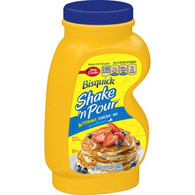 Bisquick Shake'N Pour batter-pouring moment ideal for streamlined breakfast prep.