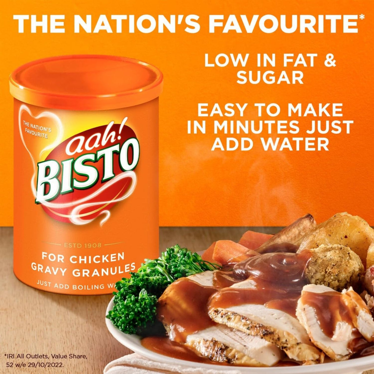Classic UK favorite flavor adds depth to roasts and potatoes with Bisto gravy.