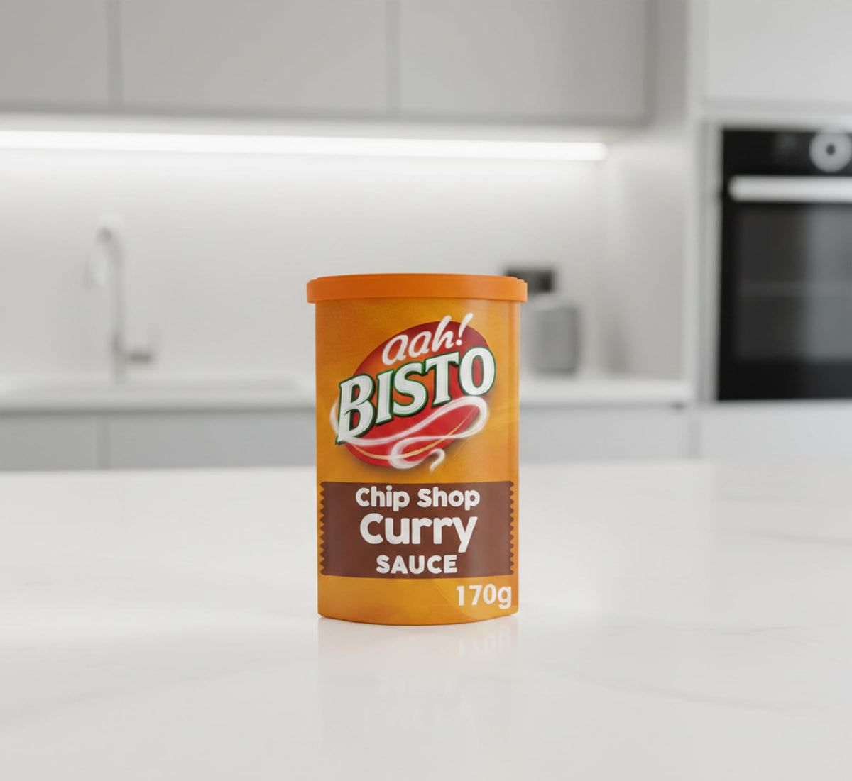 Bisto Chip Shop Curry Sauce Granules with chips, ideal for comforting chippy-night dinners.