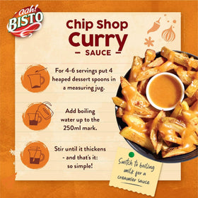 Bisto Chip Shop Curry Sauce Granules kitchen scene, perfect for home-cooked chip shop flavors.