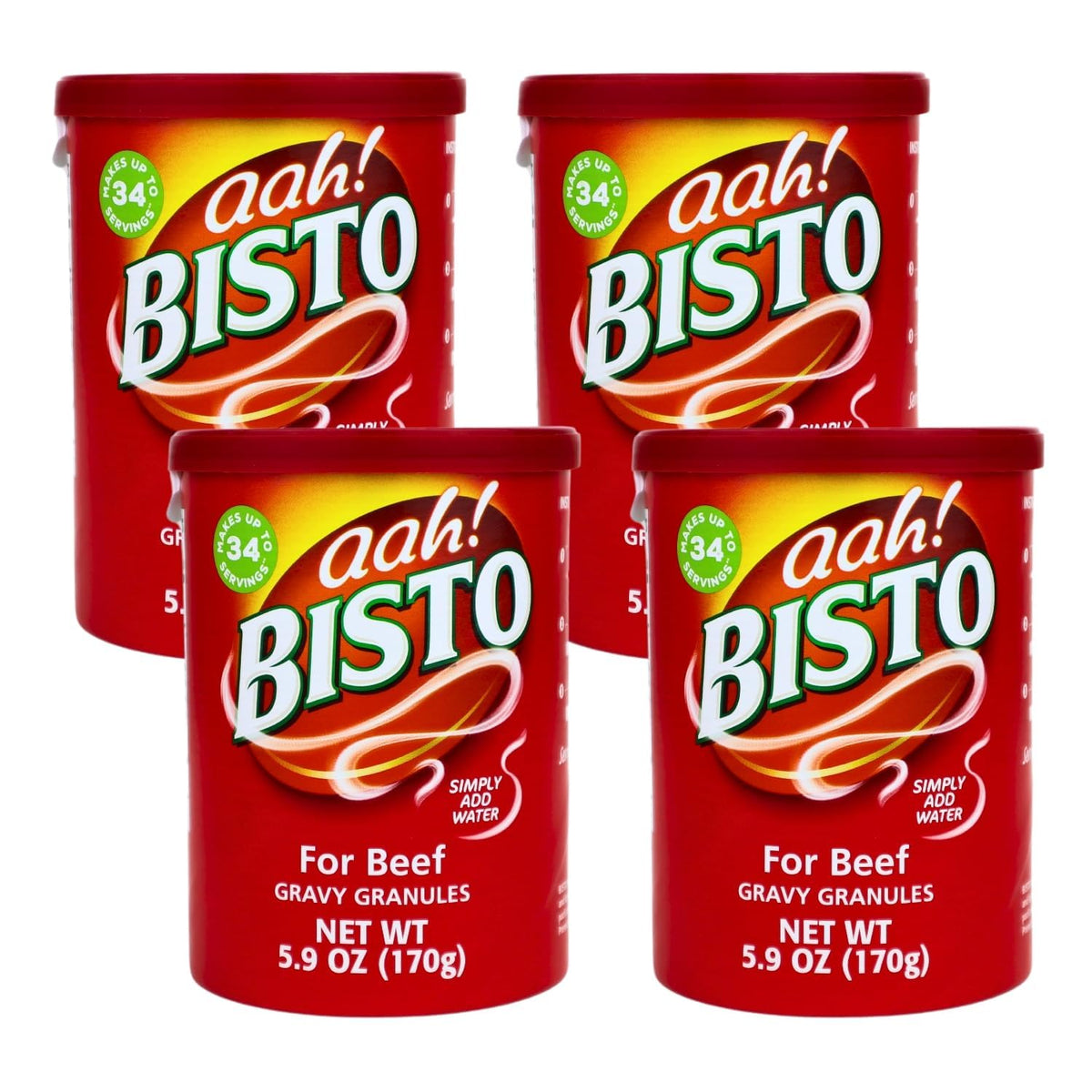 Bisto Gravy Granules four-pack front view, a reliable pantry staple for roasts