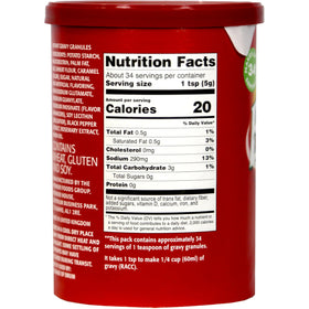 Bisto Gravy Mix canister label back; versatile seasoning for meats and potatoes.