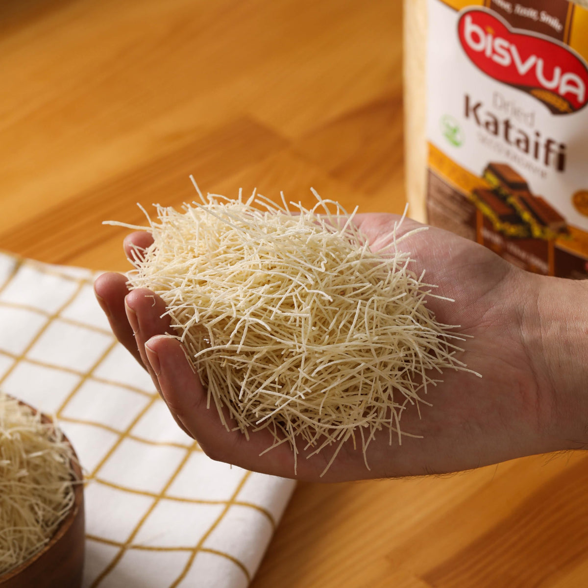 Assembling a Dubai chocolate bar kit with BISVUA kataifi dough for bars.