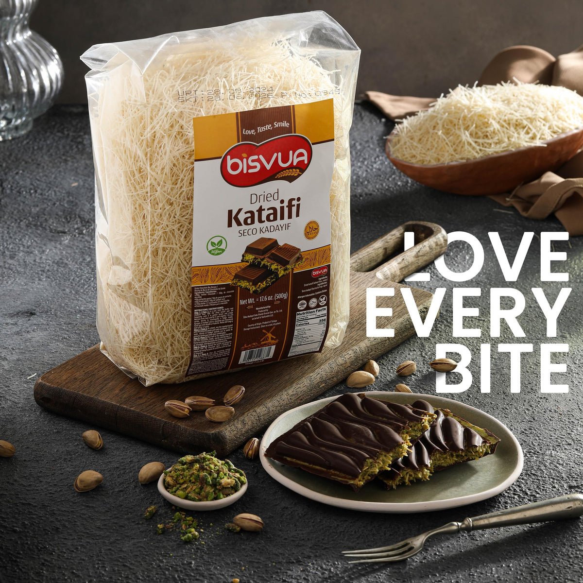 Kataifi dough in a baking pan ready for nest-shaped pastries and baklava variants.
