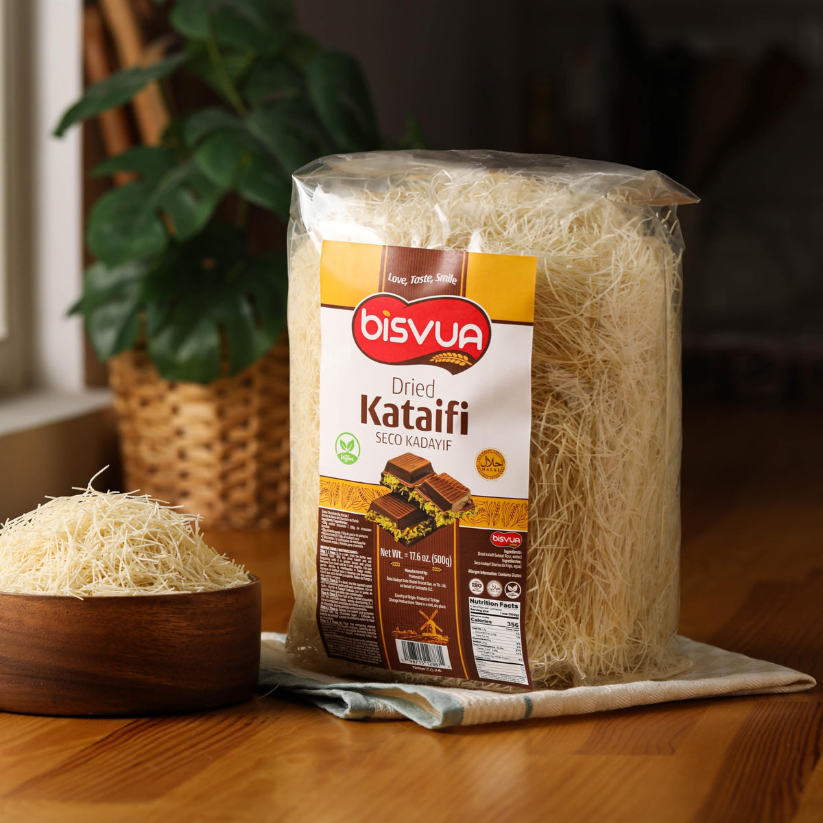 Vacuum-sealed BISVUA kataifi pack preserving freshness for long-term use.