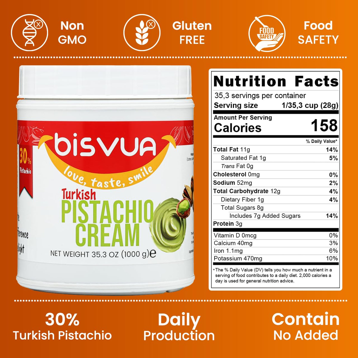 Close up of Bisvua Pistachio Cream 30 percent smooth texture for baklava and kunefe