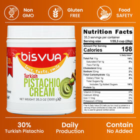 Close up of Bisvua Pistachio Cream 30 percent smooth texture for baklava and kunefe