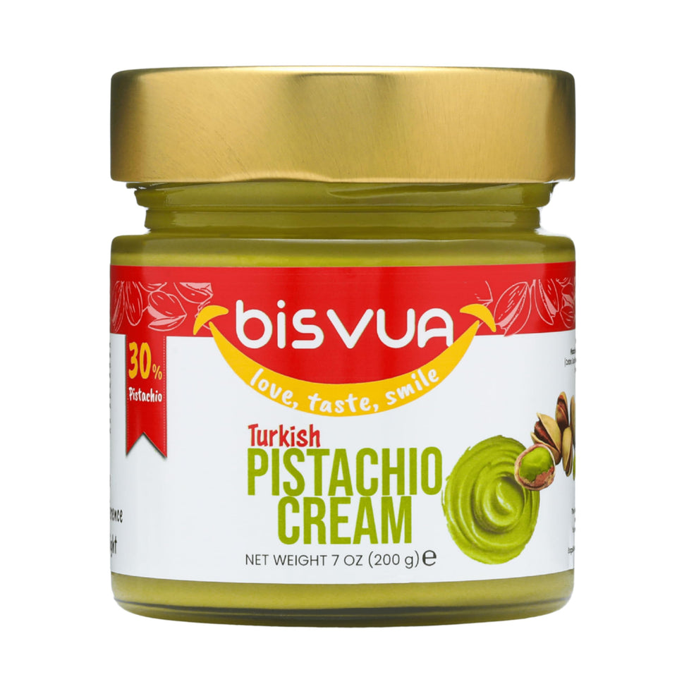 Bisvua Pistachio Cream jar front view, rich spread for desserts
