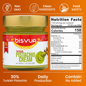 Bisvua Pistachio Cream label close-up, clean-label promise