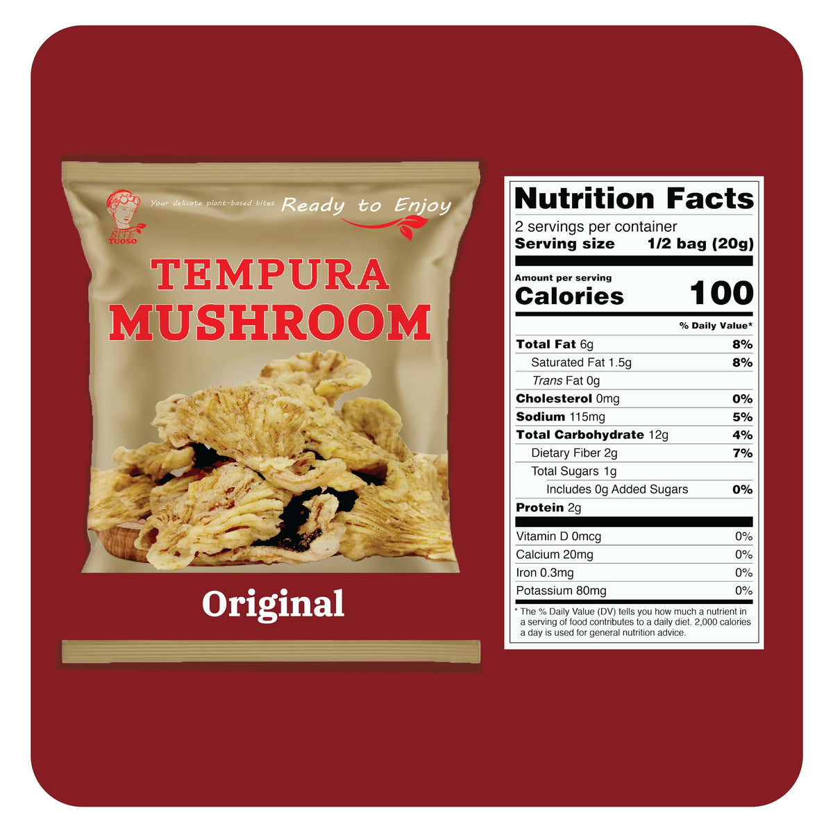 Bitetuoso Tempura Mushroom Chips crispy mushrooms in a bowl for snacking.