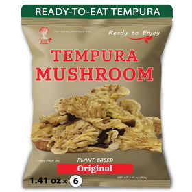 Bitetuoso Tempura Mushroom Chips original pack on table, ideal party appetizer.