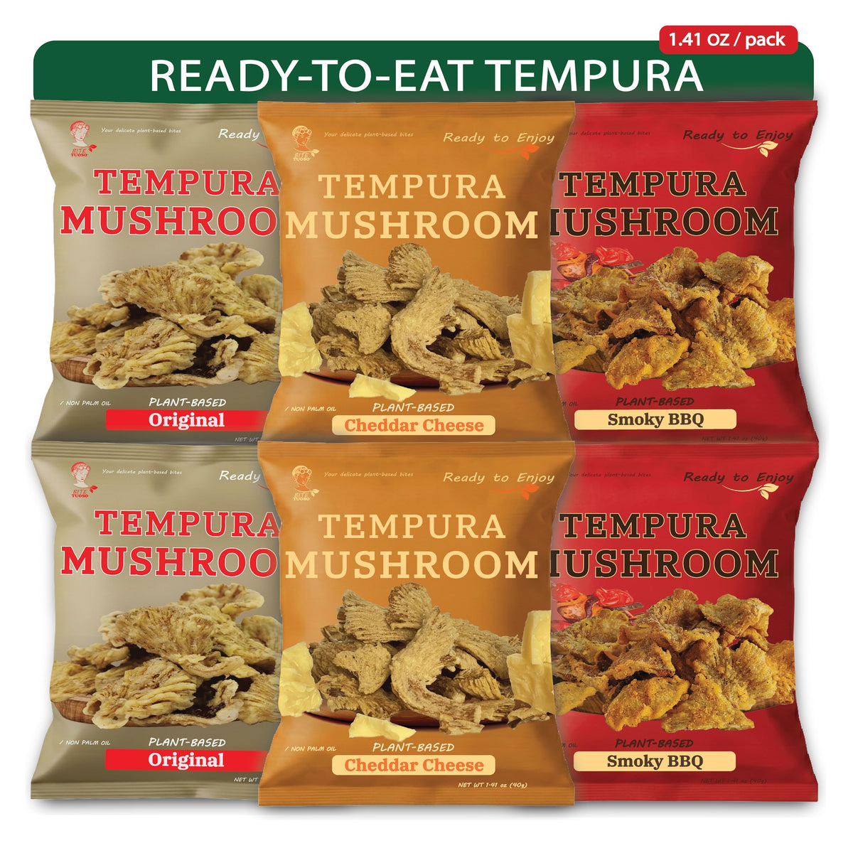 Bitetuoso Tempura Mushroom Chips Original pack, ready-to-eat plant-based snack.