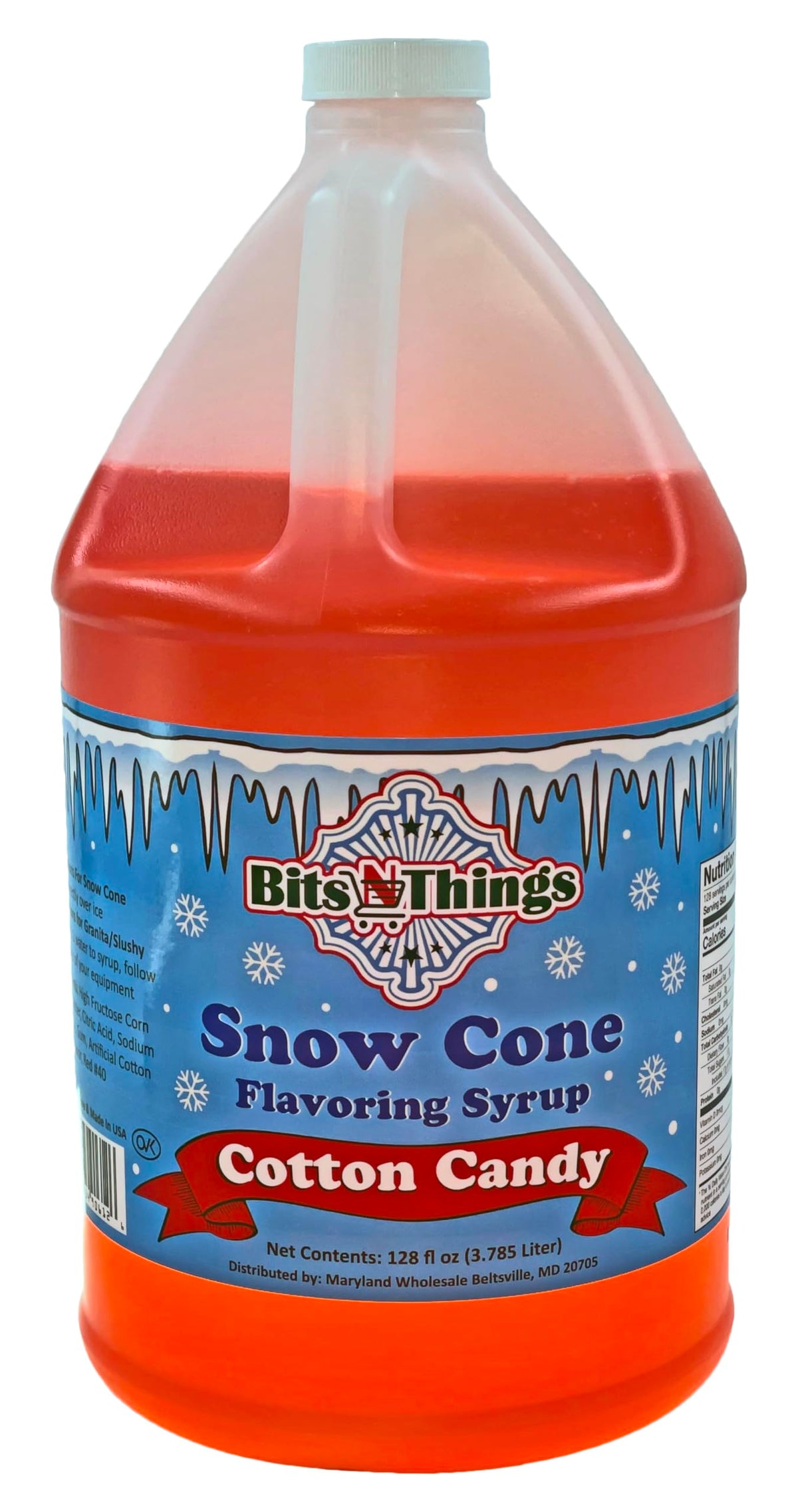 Bits N Things cotton candy snow cone syrup bottle boosts flavor for at-home treats.