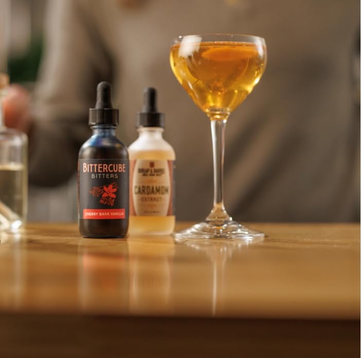 Bittercube Cherry Bark Vanilla signature bottle showcases premium aromatic bitters for home bartenders.