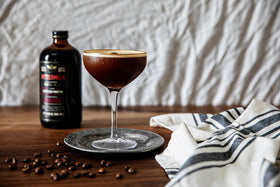 Espresso beans and cacao fines highlight premium ingredients from Bittermilk in this mixer.