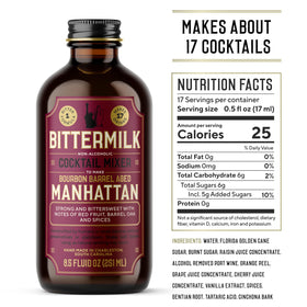 Bittermilk Manhattan mix being poured into a glass for a classic cocktail