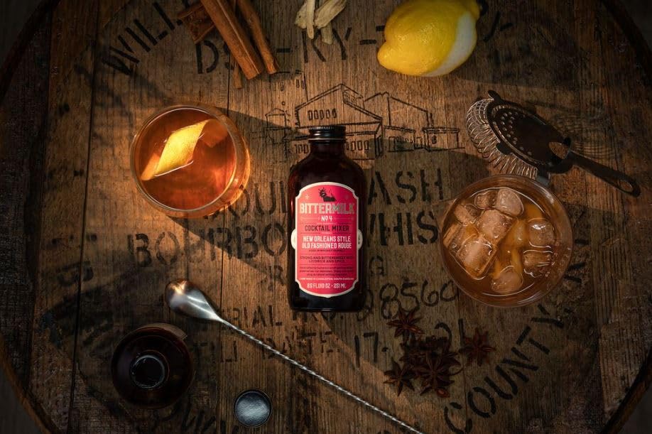 Bittermilk No.4 Rouge aged in whiskey barrels for deeper flavor.