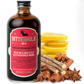 Bittermilk No.4 Rouge bottle label art emphasizes brand identity.