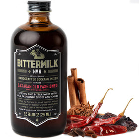 Bittermilk No.6 bottle with Oaxaca flavors, ideal for 17 cocktails.