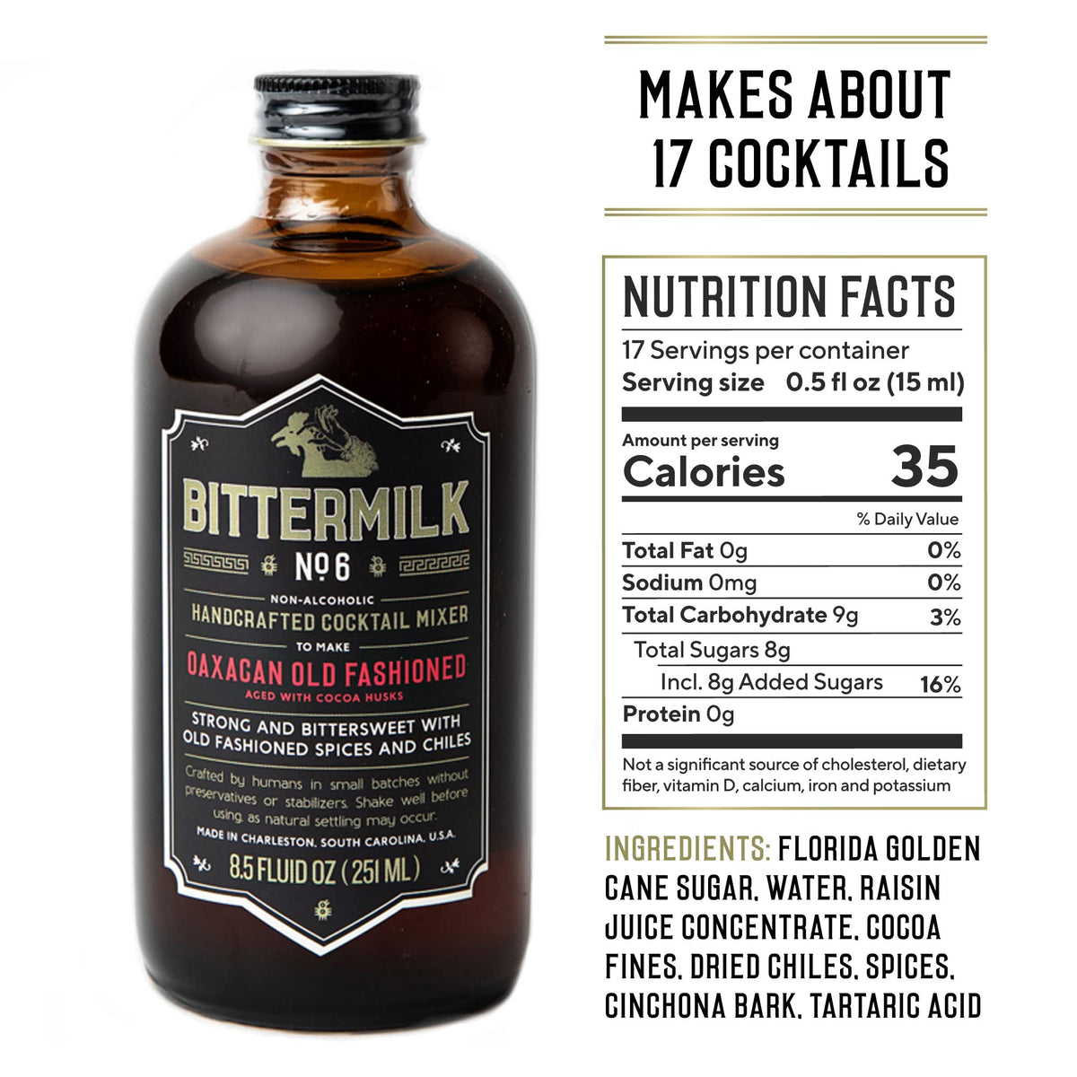 Closeup of Bittermilk No.6 ingredients: cocoa fines, raisins, chiles for depth.