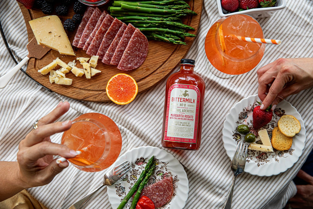 Bittermilk No.8 glass with rose margarita evokes aperitivo vibes.