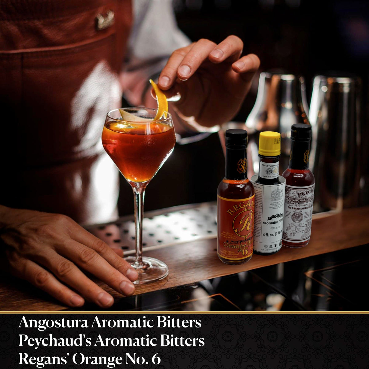 Bitters Triple Play Old Fashioned setup showcasing traditional mixology