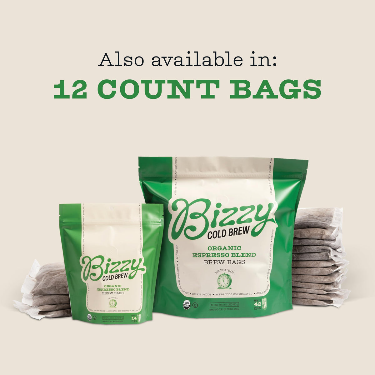 Bizzy 100% Organic Arabica highlights premium quality.