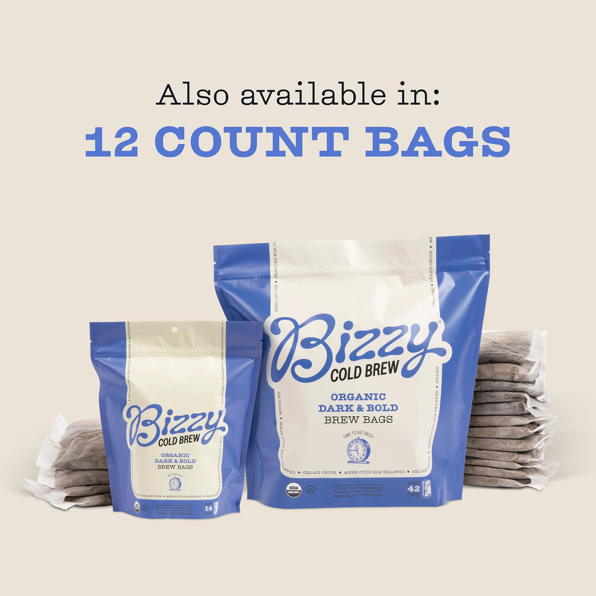 Bizzy 4-count box yields up to 14 cups when brewed.