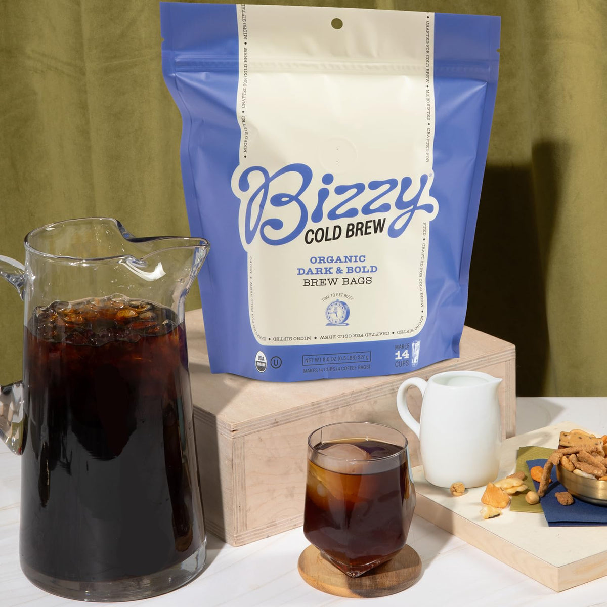 Bizzy Brew Bags shown with packaging for quick steeping.