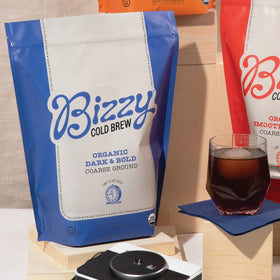 Close-up of coarse-ground Bizzy coffee texture optimized for cold brew.