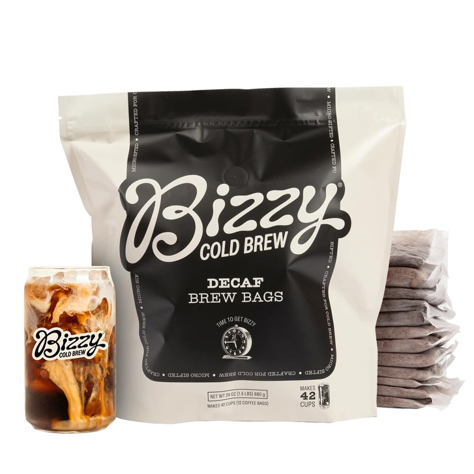 Bizzy cold brew coffee brew bags with coarse ground coffee for convenient cold brew.