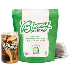 Bizzy Cold Brew coarse-ground brew bags for convenient cold coffee at home.