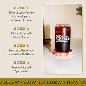 Bizzy cold brew in glass jar ready to serve.