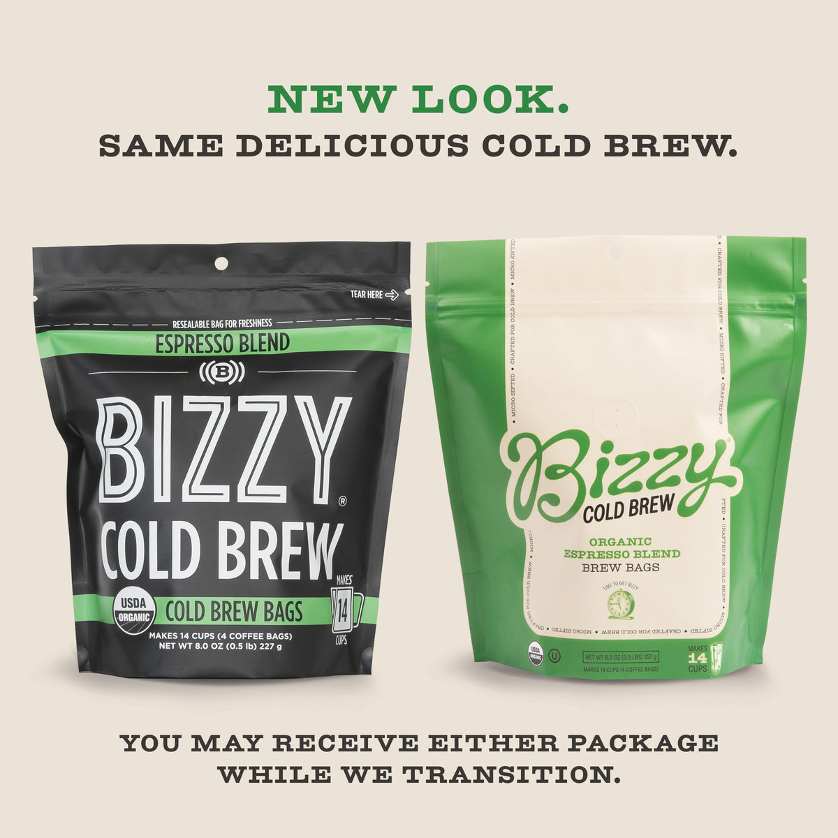 Bizzy Espresso Blend micro-sifted coffee for crisp cold brew flavor.
