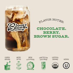 Bizzy Organic Arabica with USDA Organic and Kosher certification.