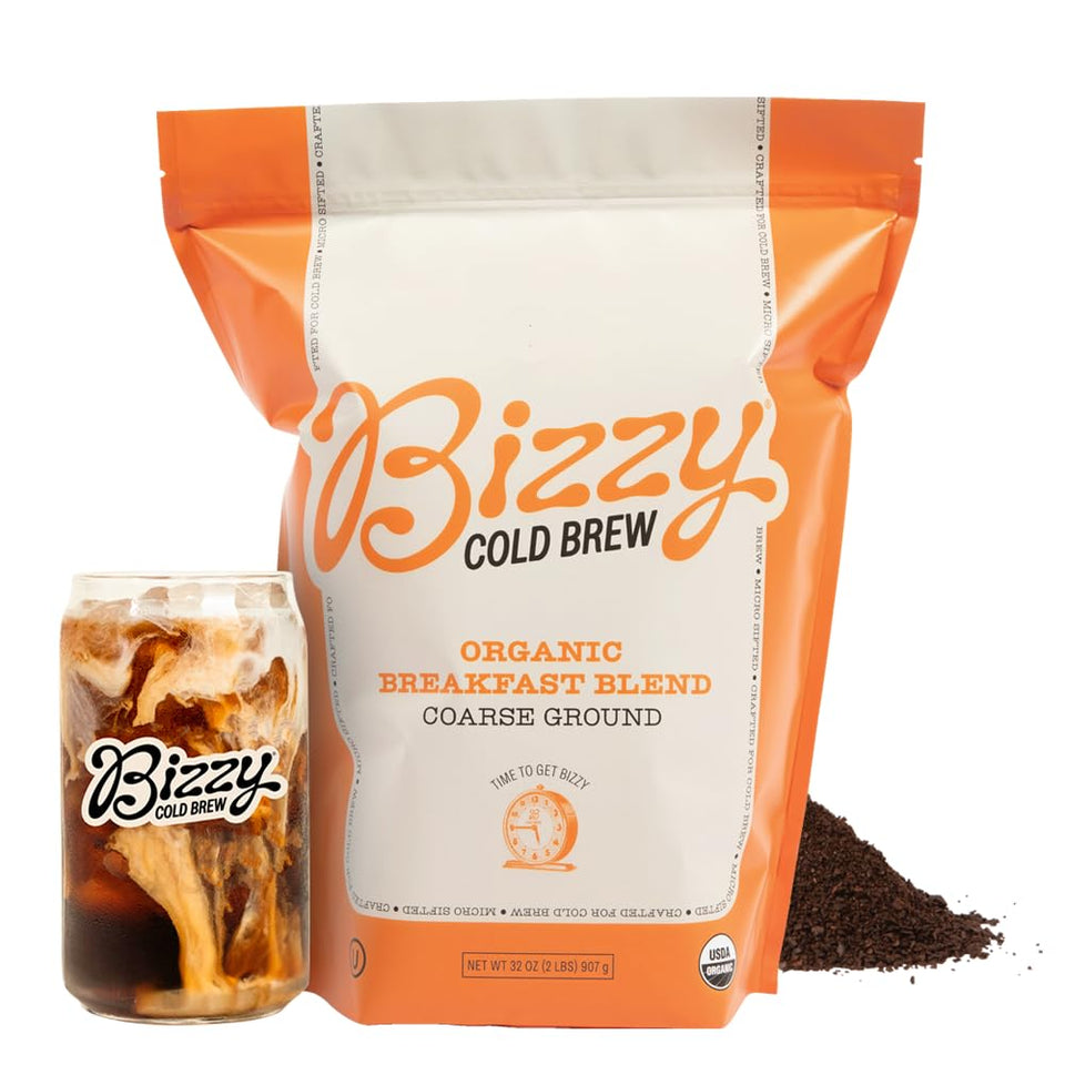 Bizzy Organic Cold Brew coarse-ground coffee for smooth, easy cold brew in a 2 lb bag.