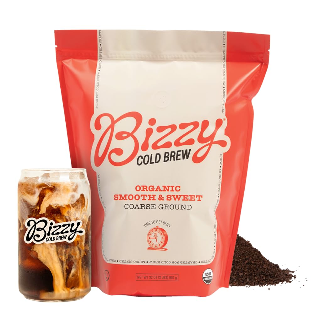 Bizzy Organic Cold Brew coarse-ground bag ready for cold extraction.