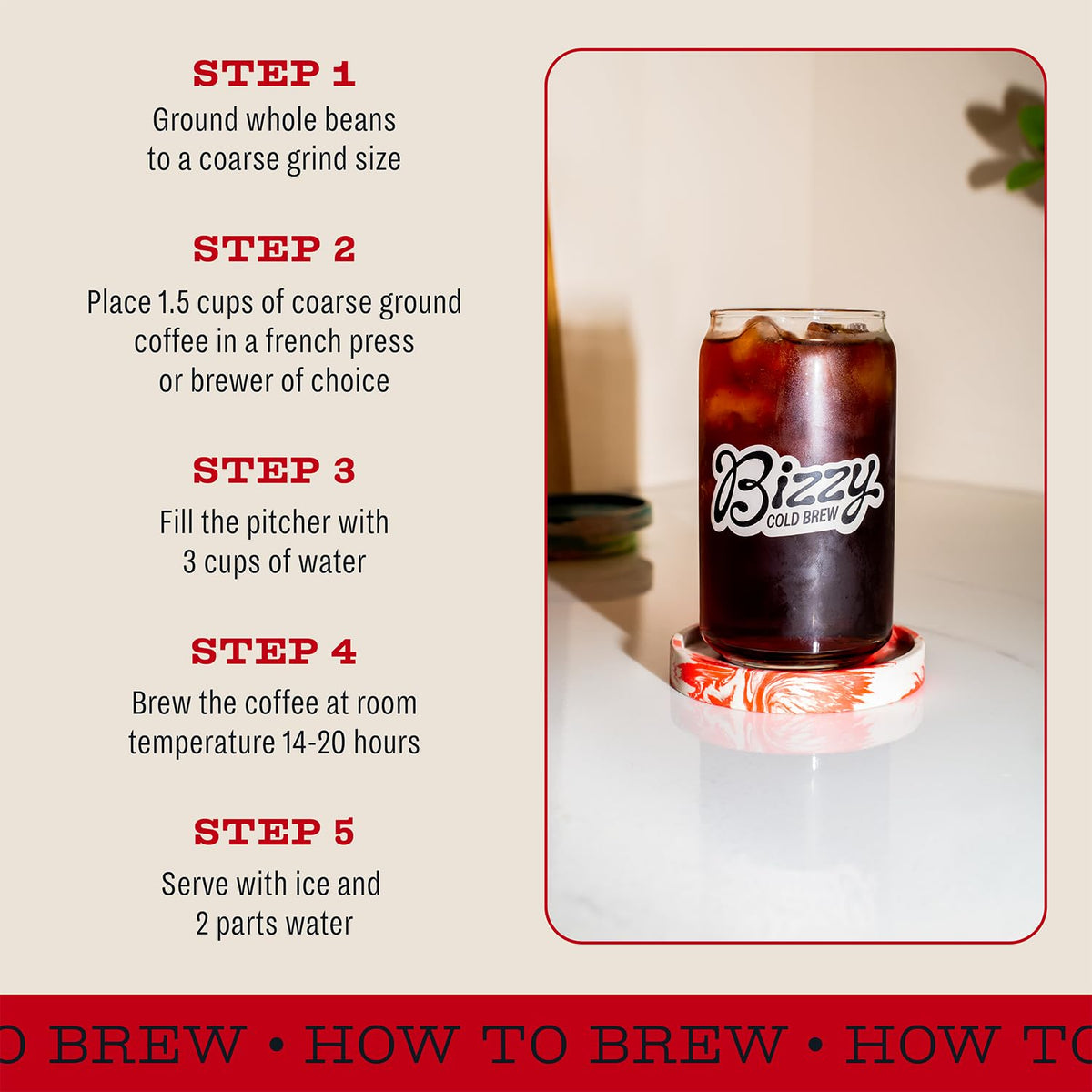 Bizzy Organic Cold Brew packaging label emphasizing USDA Organic and Kosher certification