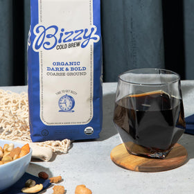Bizzy Organic Cold Brew dark roast beans with bold notes