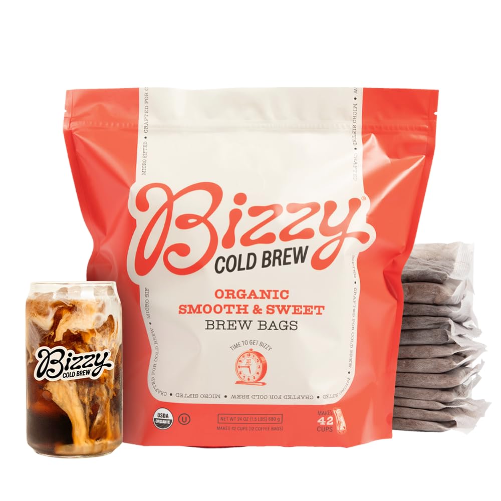 Bizzy Organic Cold Brew medium roast delivers caramel and hazelnut notes for daily delight.