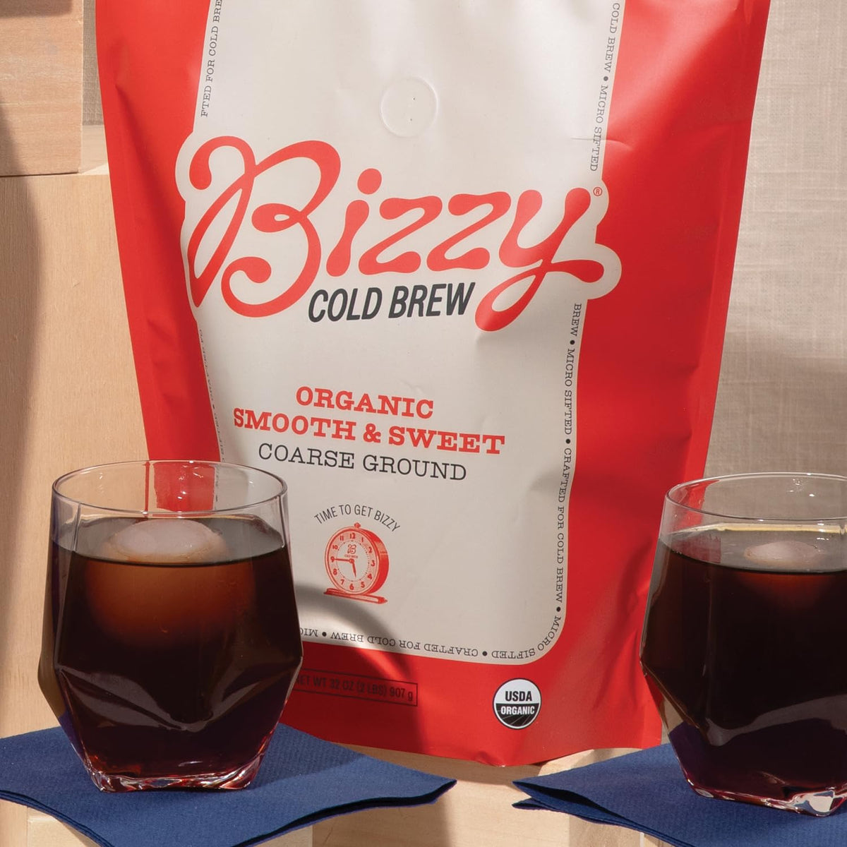 Bizzy Organic Cold Brew micro-sifted beans for consistent brew.