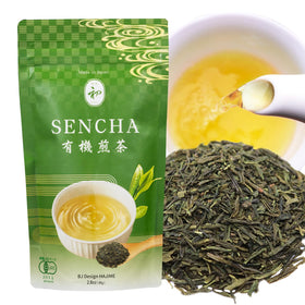 BJDesign Sencha Green Tea packaging highlights organic quality and premium craftsmanship.